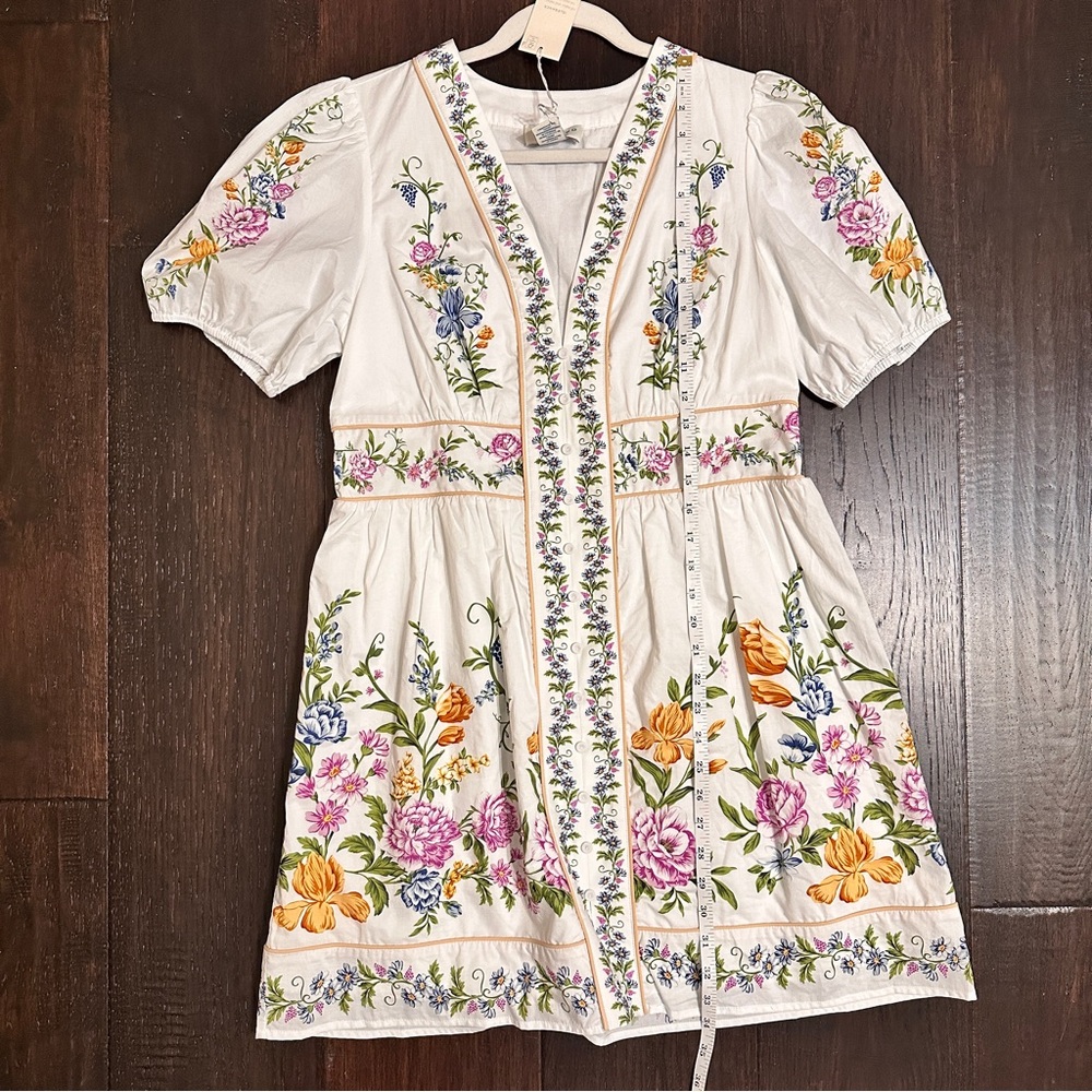 NWOT White Beach Dress with bright florals SZ Large/ Button down/ Vacation - Picture 11 of 12